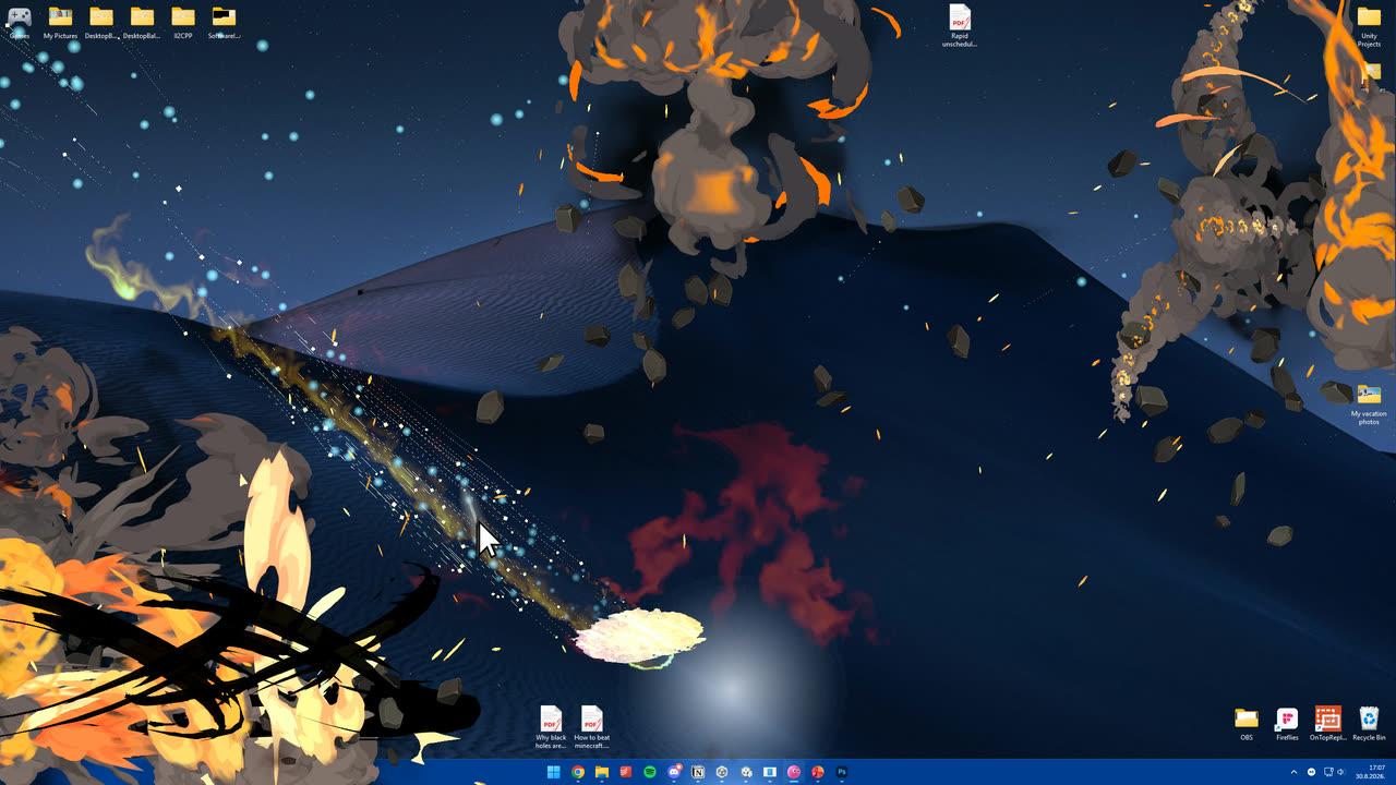 The Supernova ball pinned against the edge of a monitor, glowing white-hot just before it detonates over a spreadsheet.
